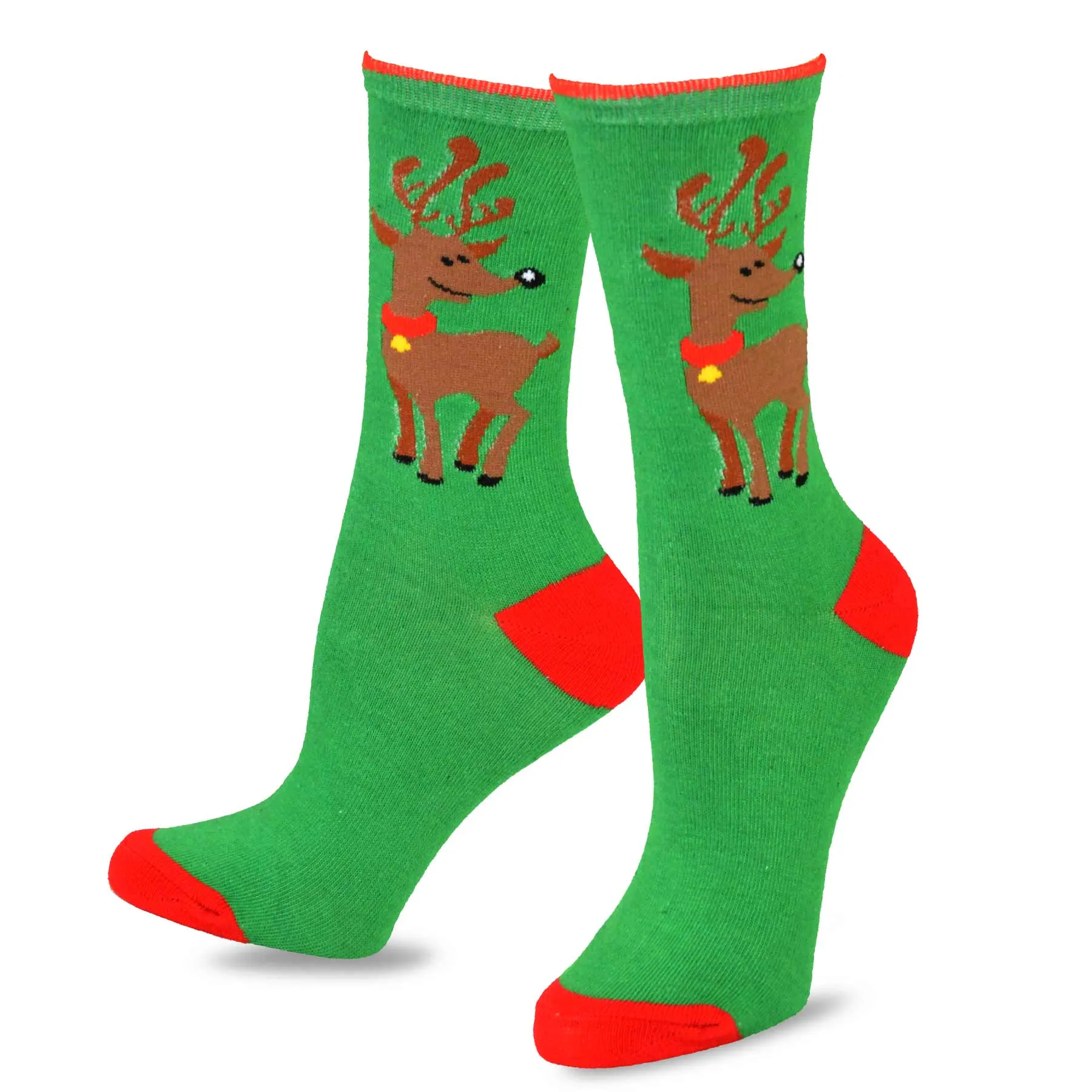 TeeHee Socks Women's Christmas Polyester Crew Reindeer, Gingerbread 3-Pack (11309)