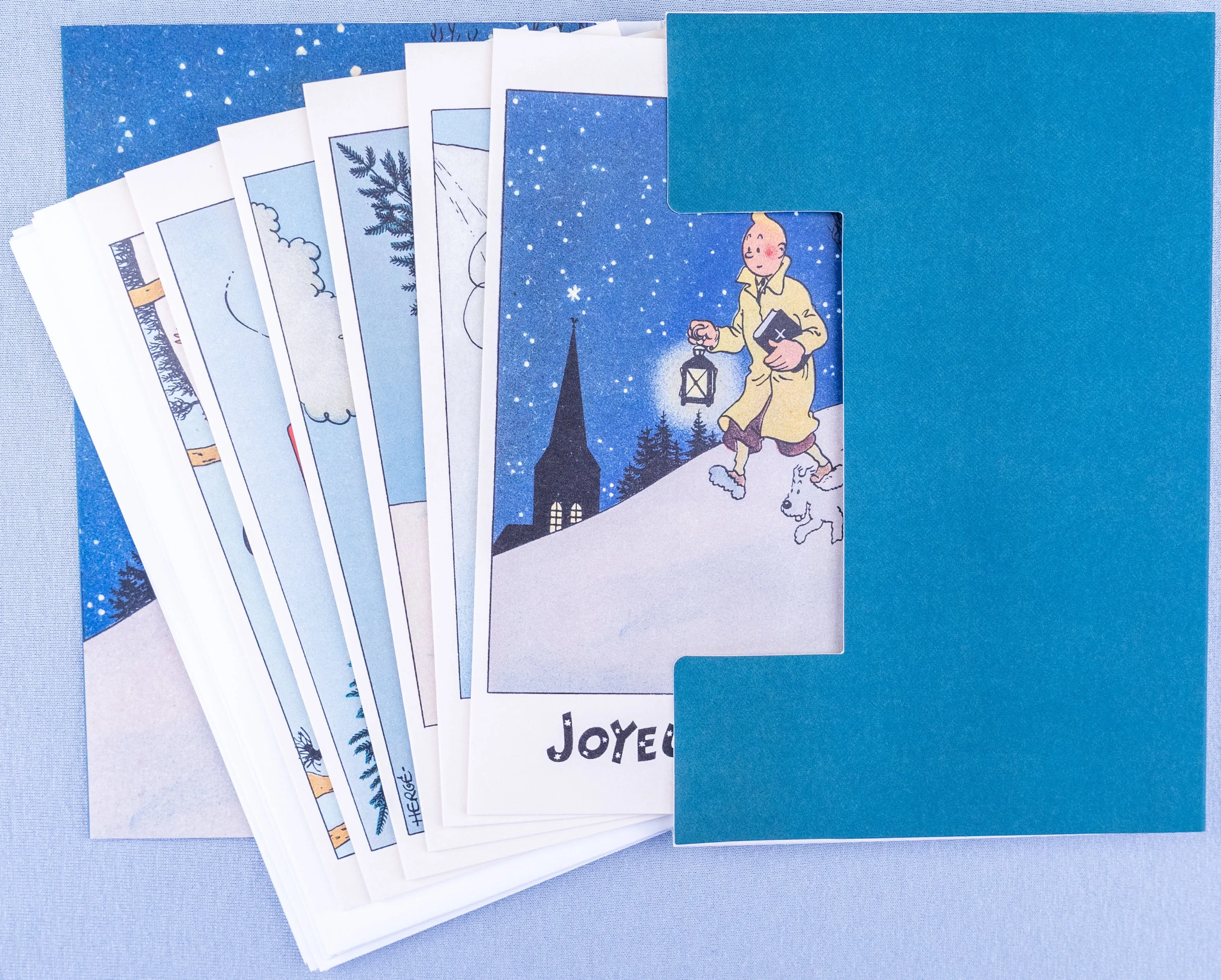 Tintin Christmas Greeting Cards: Blue Set of 6 Moulinsart Herge Xmas Gifts