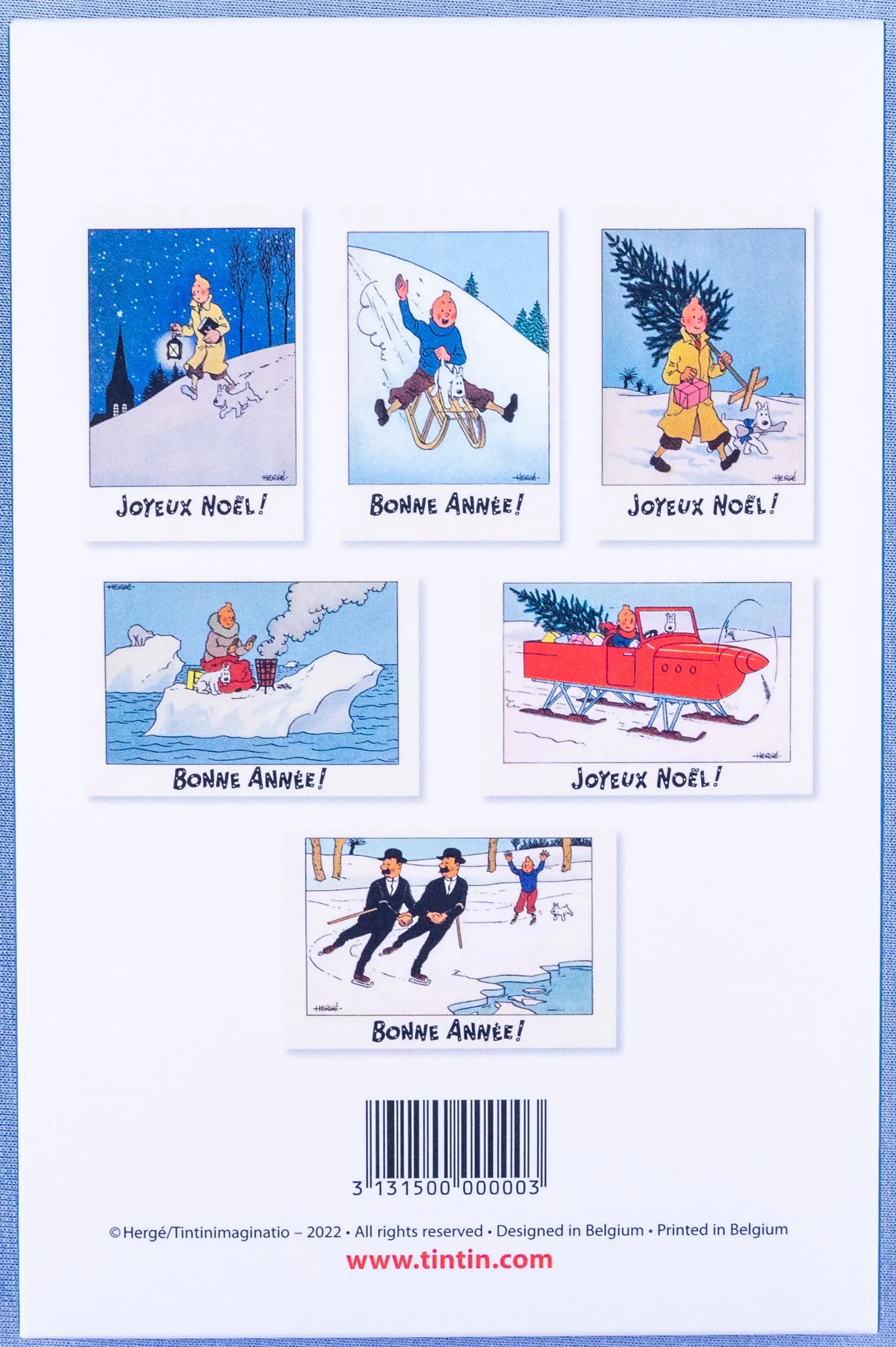 Tintin Christmas Greeting Cards: Blue Set of 6 Moulinsart Herge Xmas Gifts