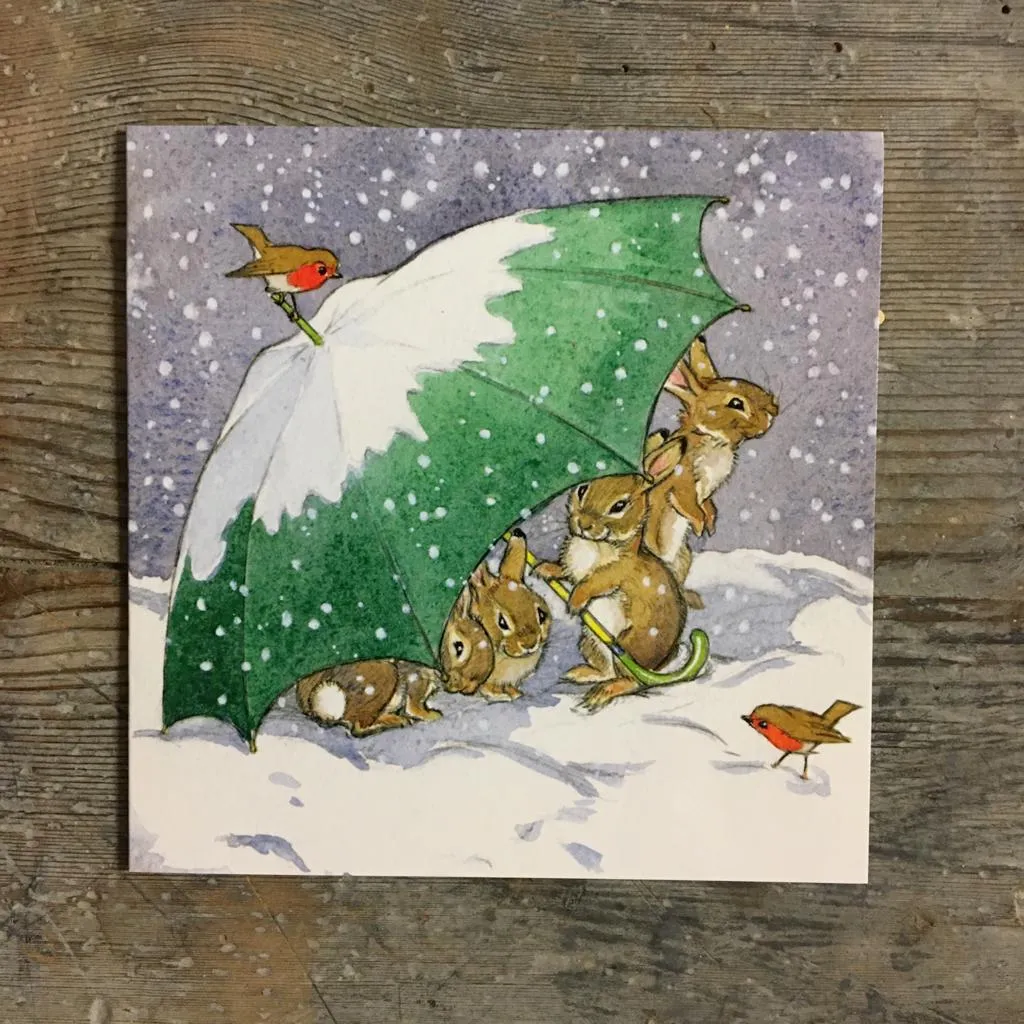 Traditional Christmas Card Pack - Rabbits Sheltering