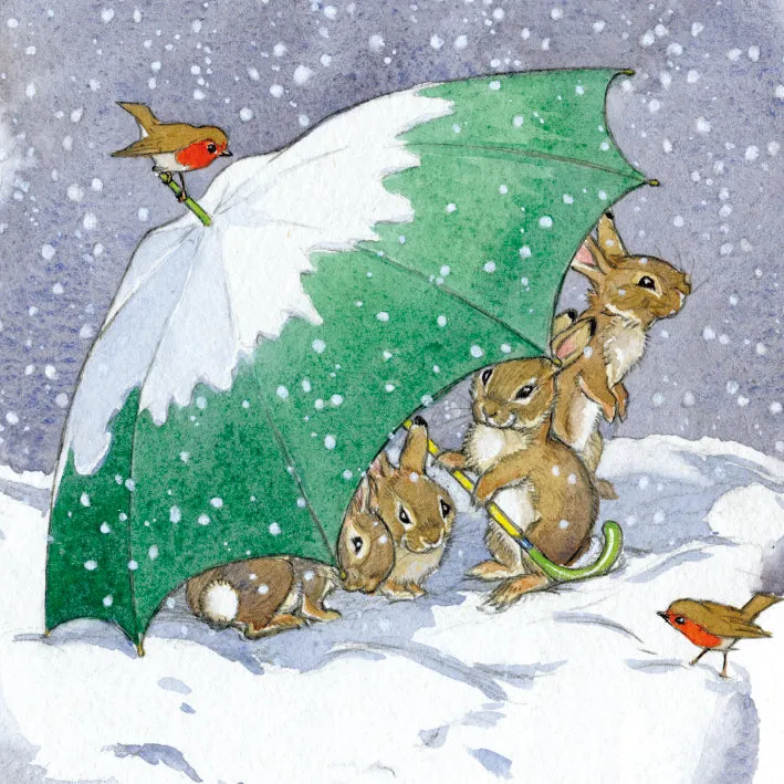 Traditional Christmas Card Pack - Rabbits Sheltering