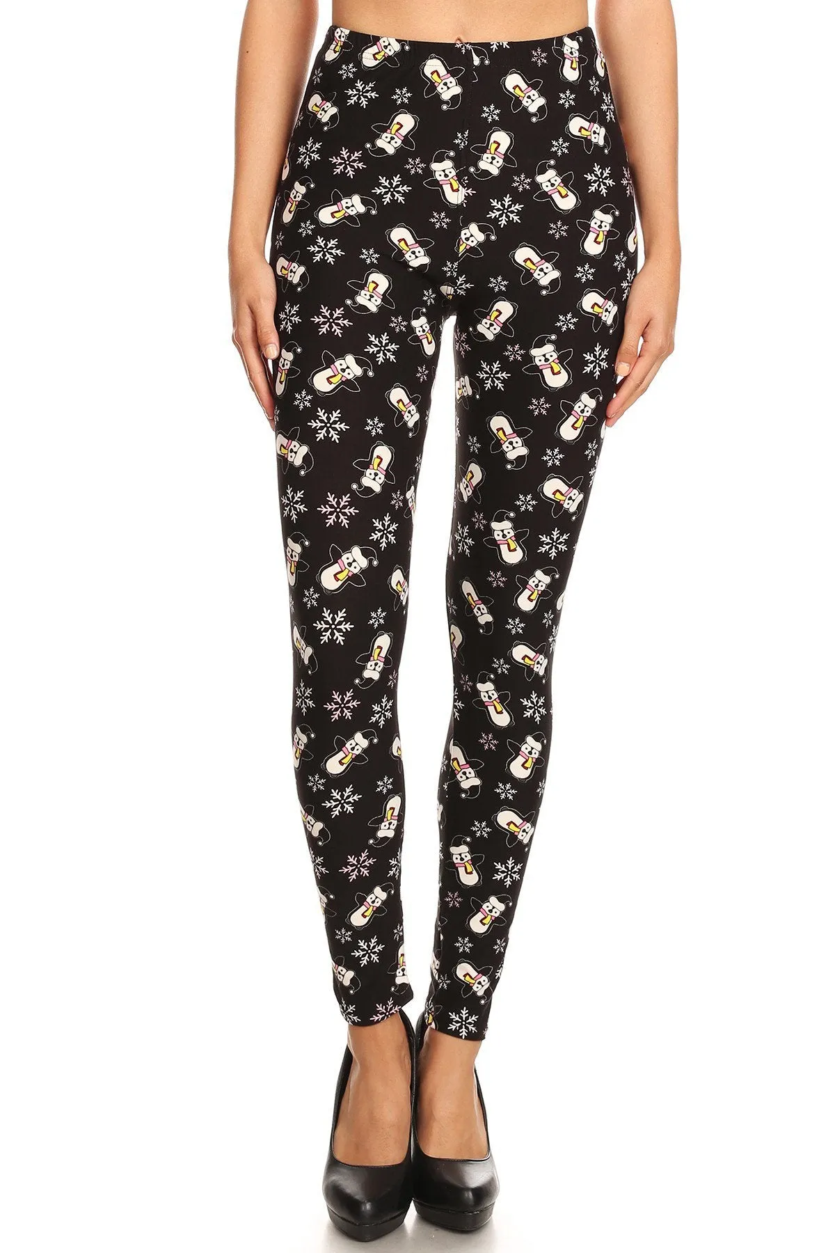 Women's 3X 5X Penguin Snowman Snowflake Pattern Printed Leggings