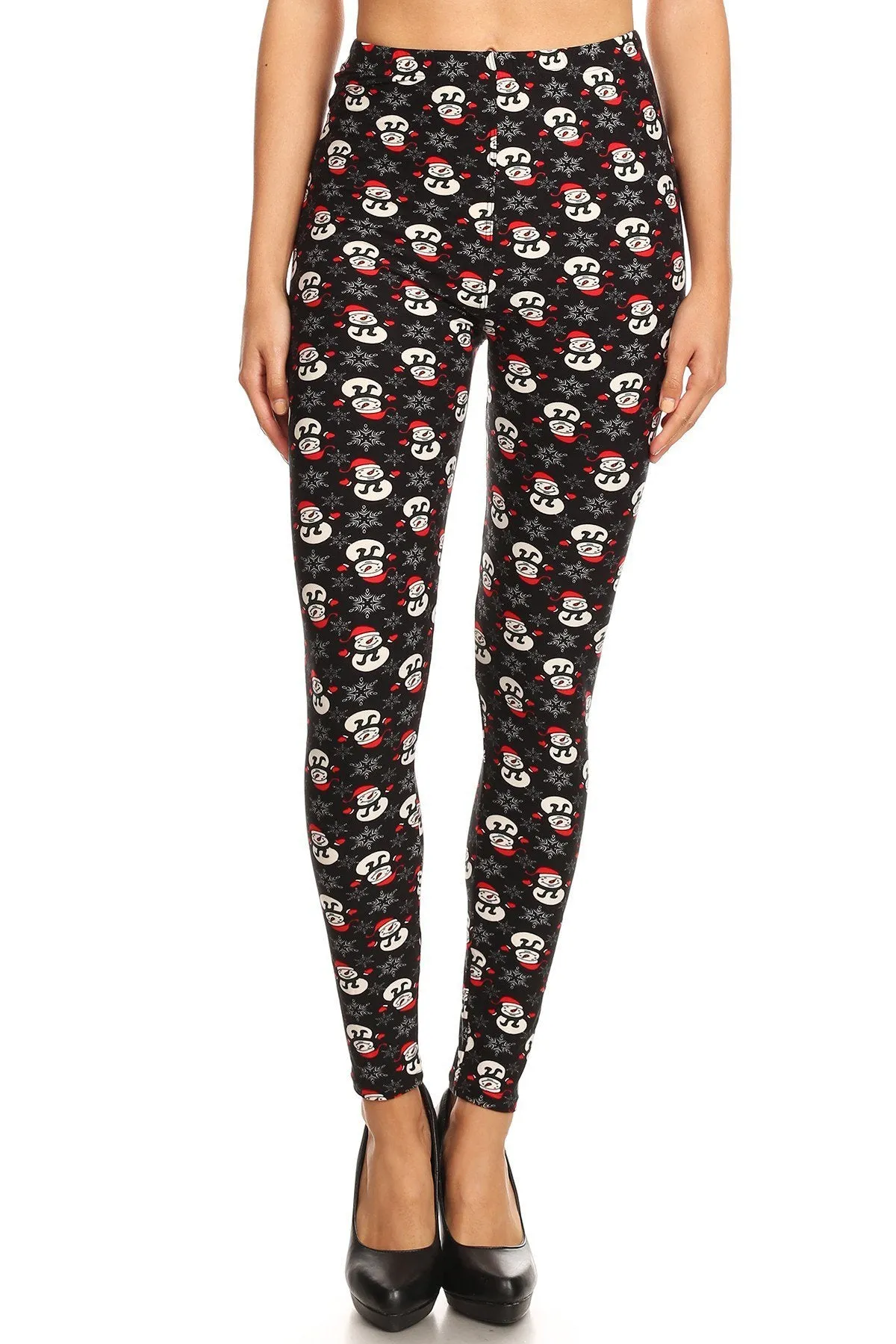 Women's 3X 5X Snowman with Red Hat Glove Pattern Printed Leggings