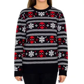 Women's Deadpool Holiday Snow Stripes Ugly Christmas Sweater